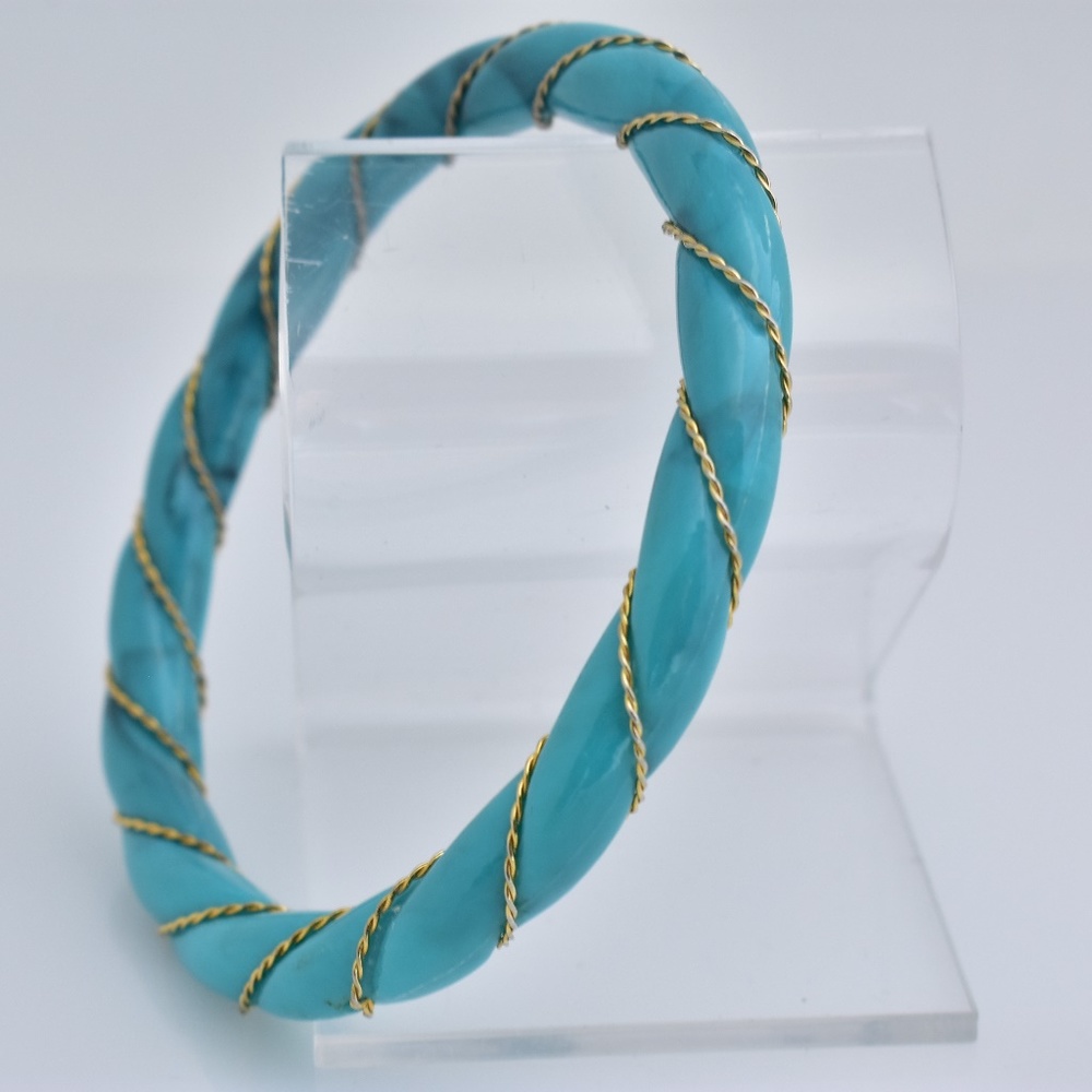 Blue Plastic Faux Turquoise Bangle Bracelet